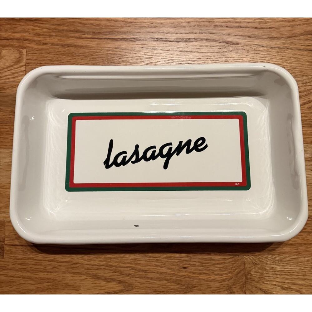 Vintage White Lasagne Enamel Metal Baking Roasting Cake Pan By GHC 16” X 10”